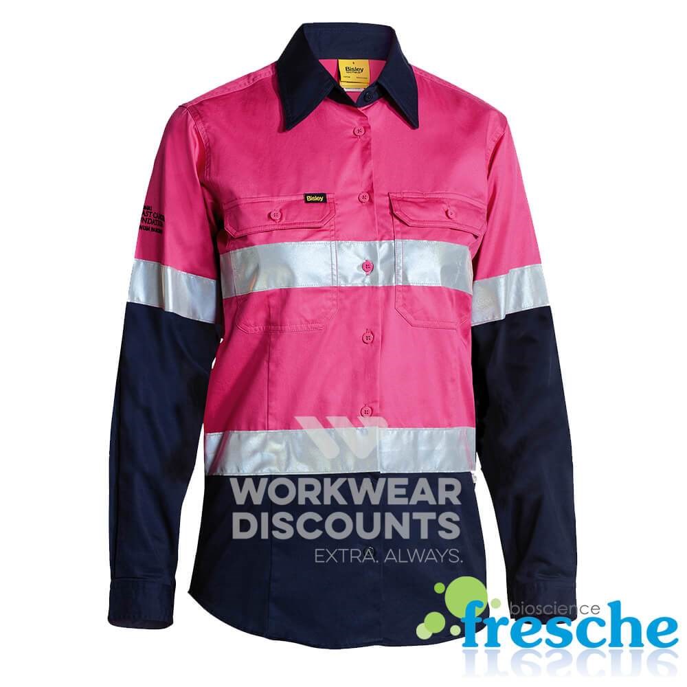 Bisley BL6896 NBCF Ladies HiVis Taped Cotton Drill Shirt Worklocker