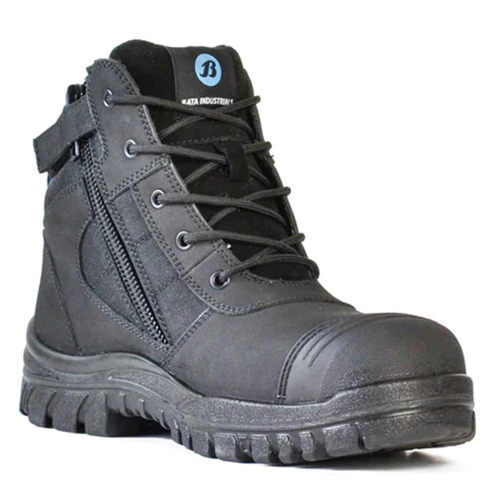 Bata Zippy Lace Up Zip Side Steel Cap Ankle Boots Black View 2