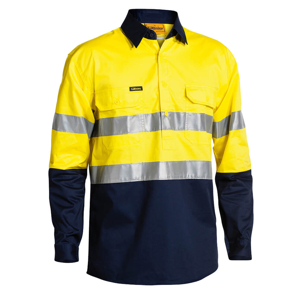 Bisley BSC6896 Hi-Vis Taped Closed Front Shirt Long Sleeve Yellow/Navy
