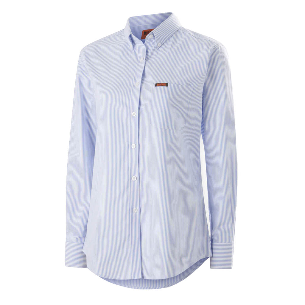 Mustang Signature Y08400 Womens Striped Dress Shirt Blue Stripe Front