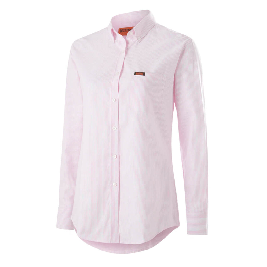Mustang Signature Y08400 Womens Striped Dress Shirt Pink Stripe Front