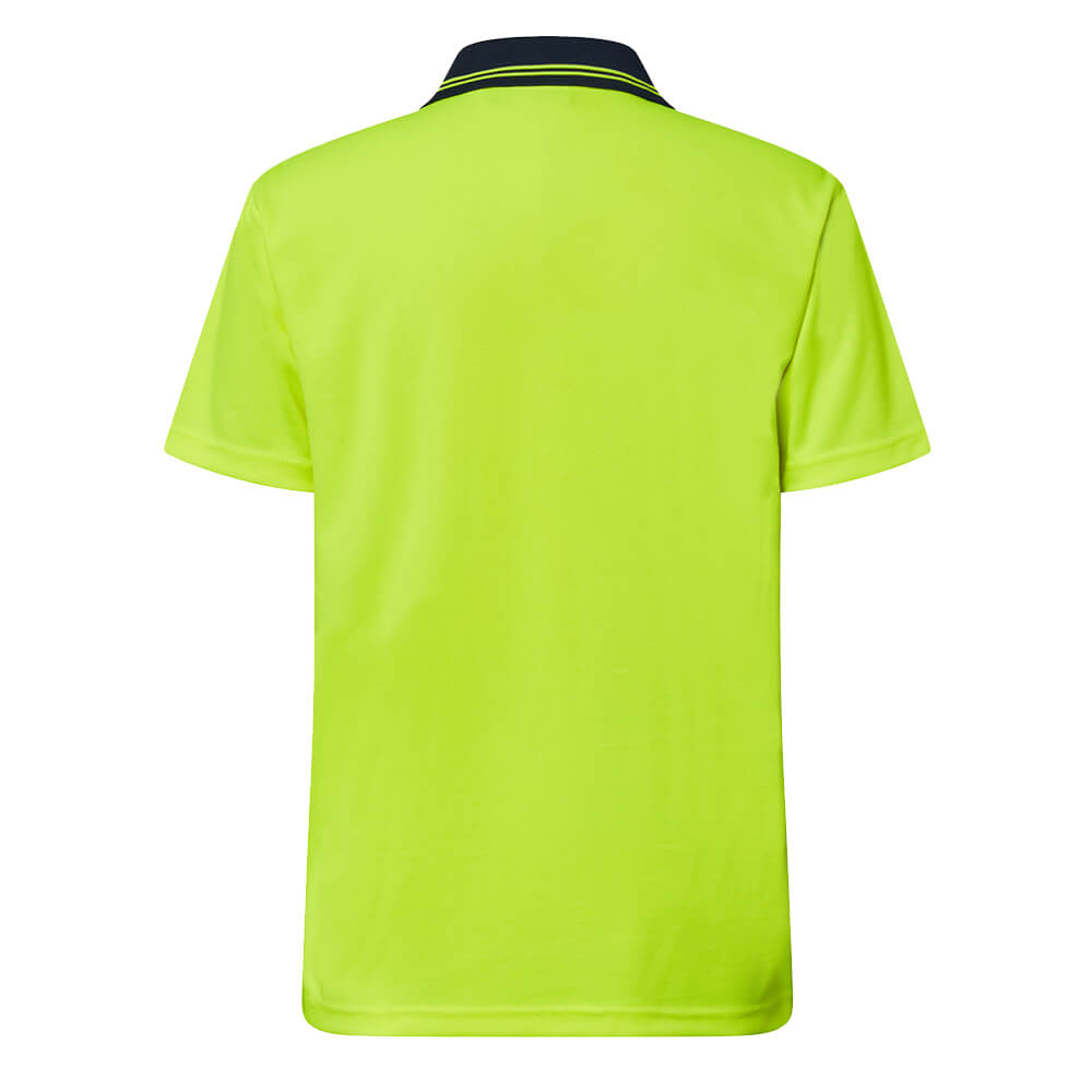 WorkCraft WSP208 Hi-Vis Lightweight Micromesh Polo Short Sleeve Yellow/Navy Back