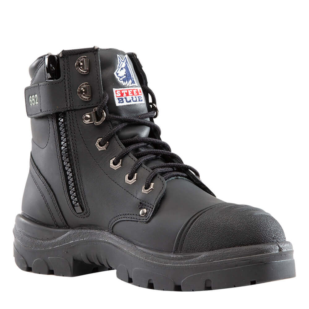 Steel Blue Argyle Scuff Cap Zip Lace Safety Boots Black