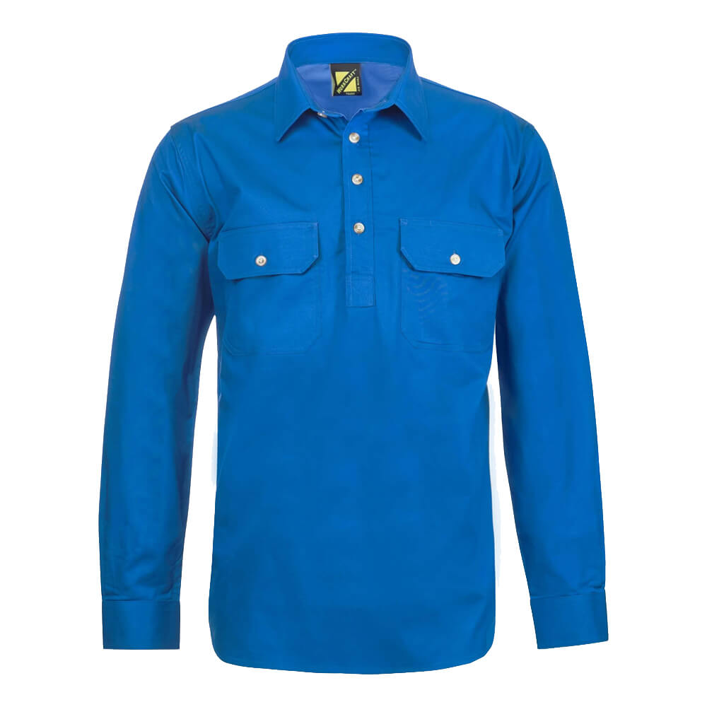 WorkCraft WS3029 Half Placket Shirt Long Sleeve Cobalt Front