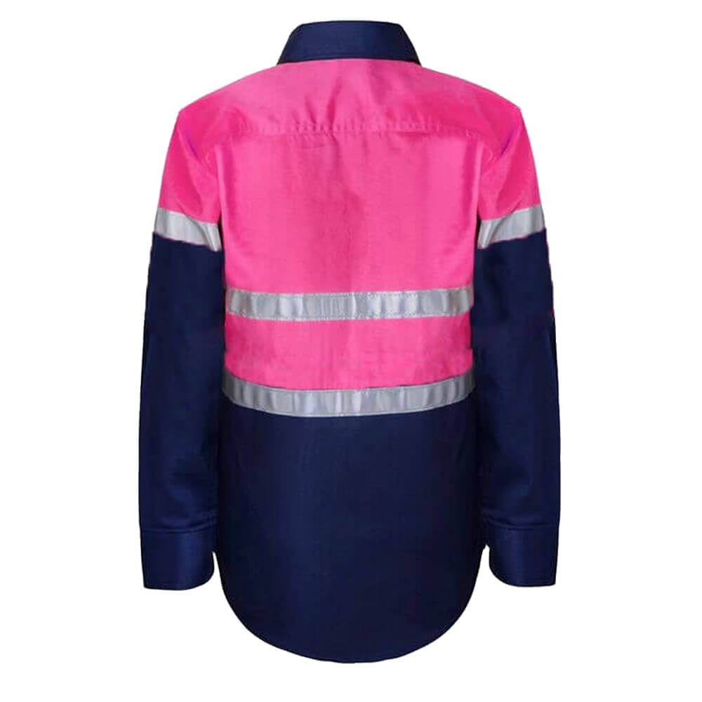 WorkCraft WSK129 Kids Hi-Vis Taped Cotton Drill Shirt Back