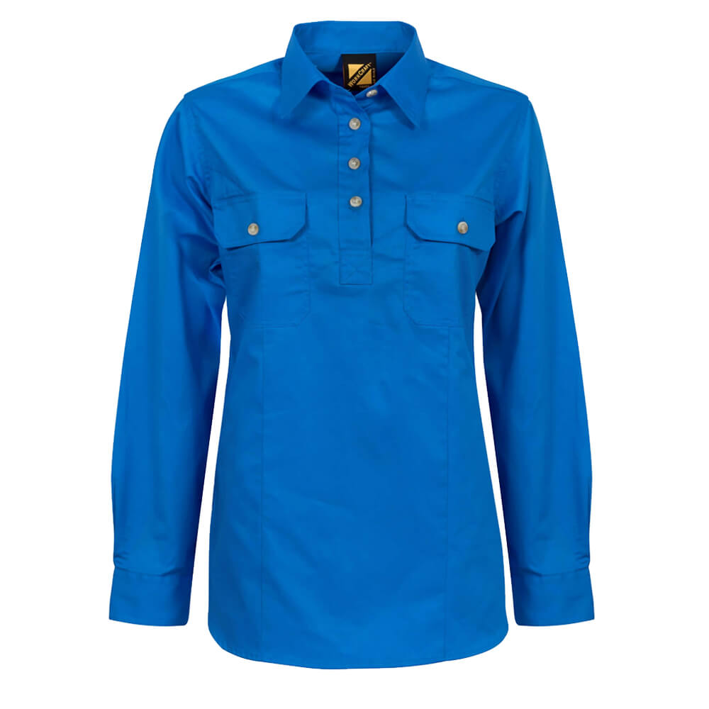 WorkCraft WSL505 Ladies Half Placket Shirt Cobalt Front